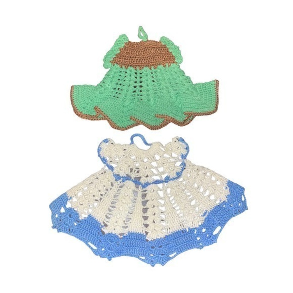 Set of 2 Crocheted Dress Shaped Wall Hangings Doilies